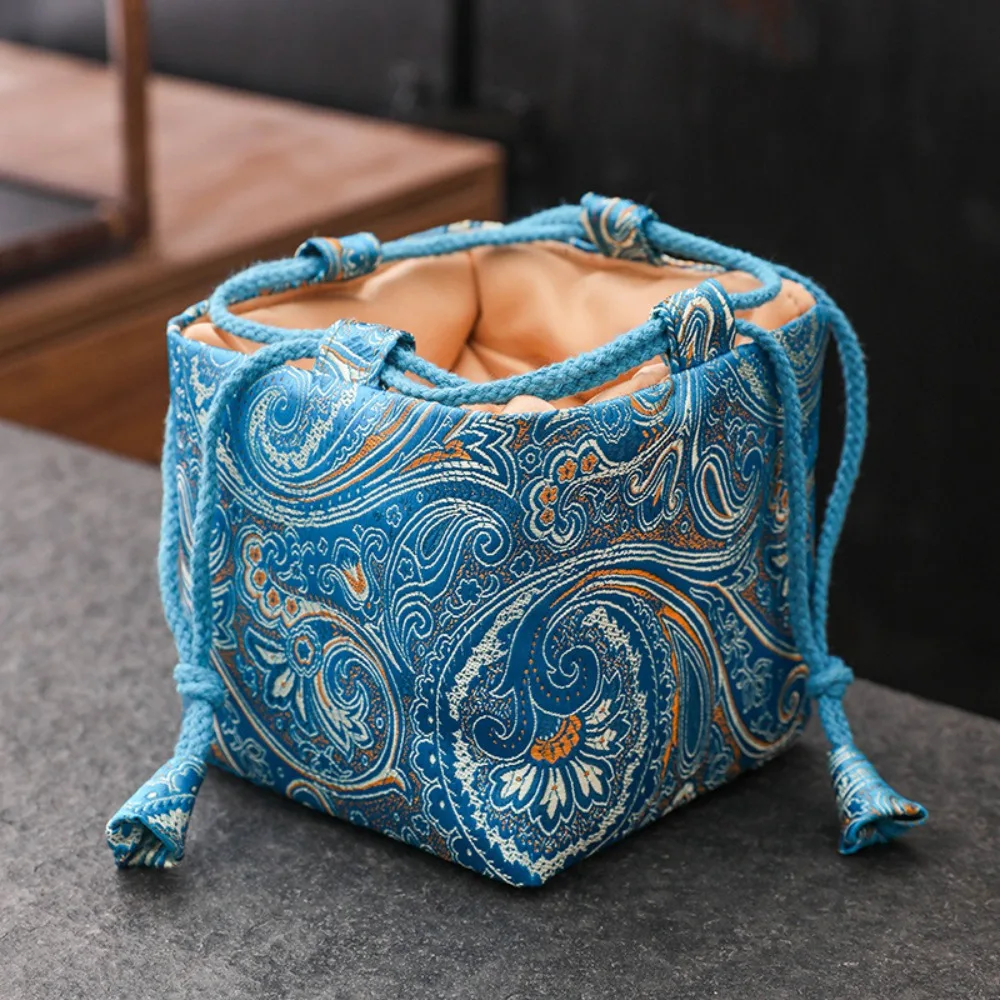 

Chinese Style Teacup Drawstring Cloth Pouch Print Breakage-proof Teaware Storage Bag Multifunctional Portable