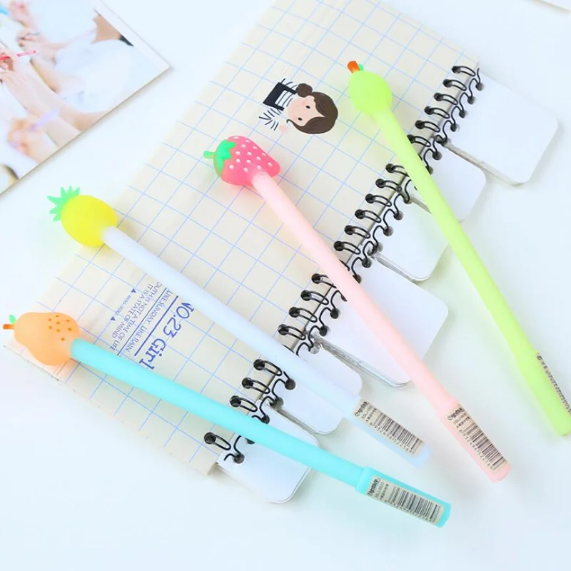 

12/60 Pcs Cute Fruit Gel Pen Black Ink Pens Kawaii Stationery Office School Supplies Pearl Strawberry Pineapple Stationery