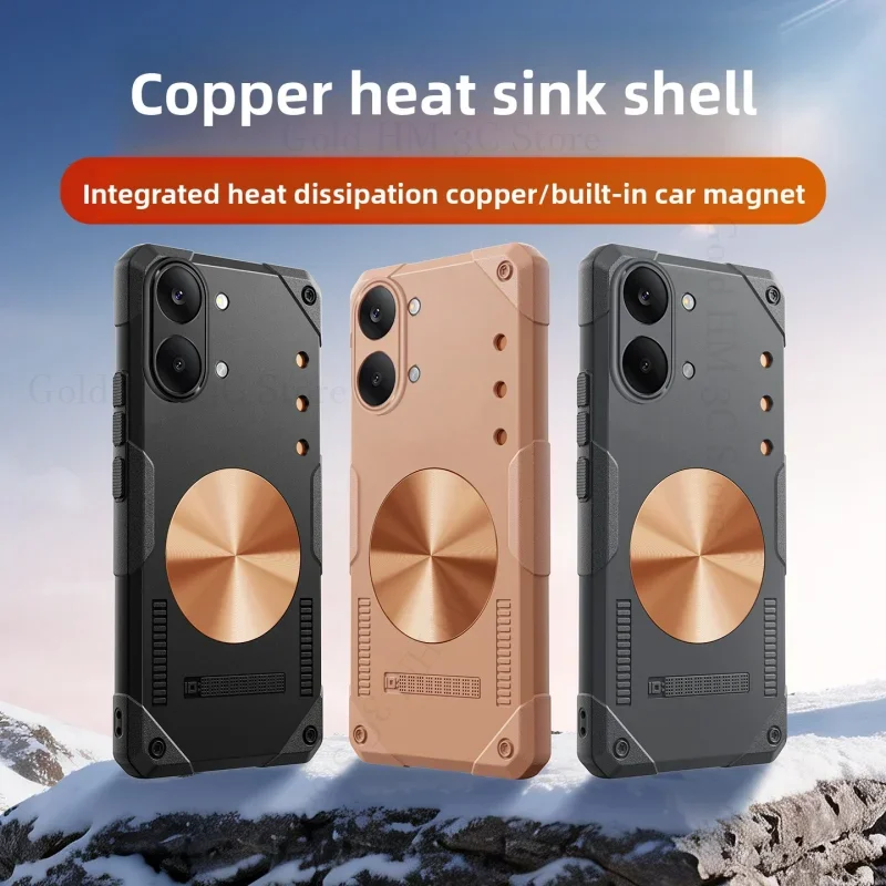 

For Xiaomi Poco X8 Pro Max Copper Heat Dissipation Magnetic Case For Redmi Turbo 5 Max POCO F8 Ultra Armor Protective Back Cover