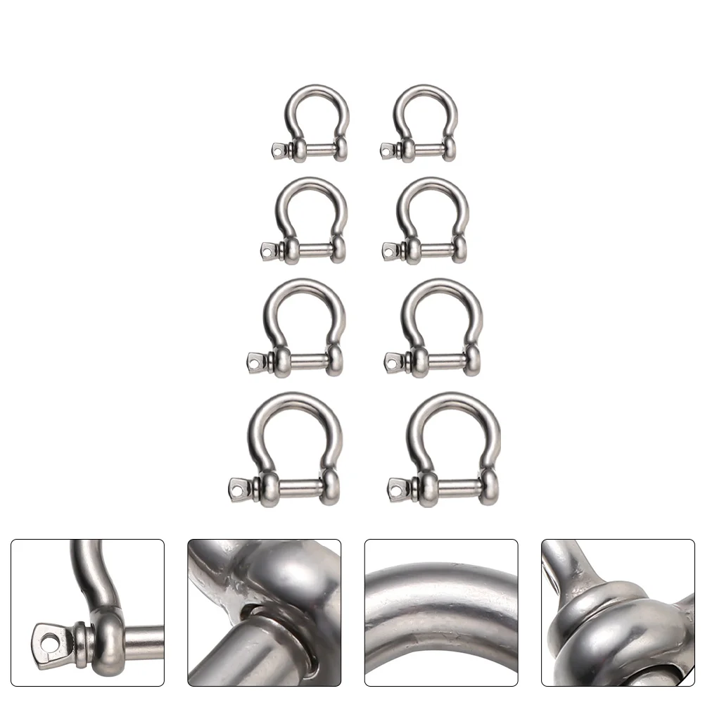 8 Pcs Bow Buckle Sturdy Stainless Steel Shackle Lifting Lock Horseshoe D-Ring Shackles Shape Design D-Shackle