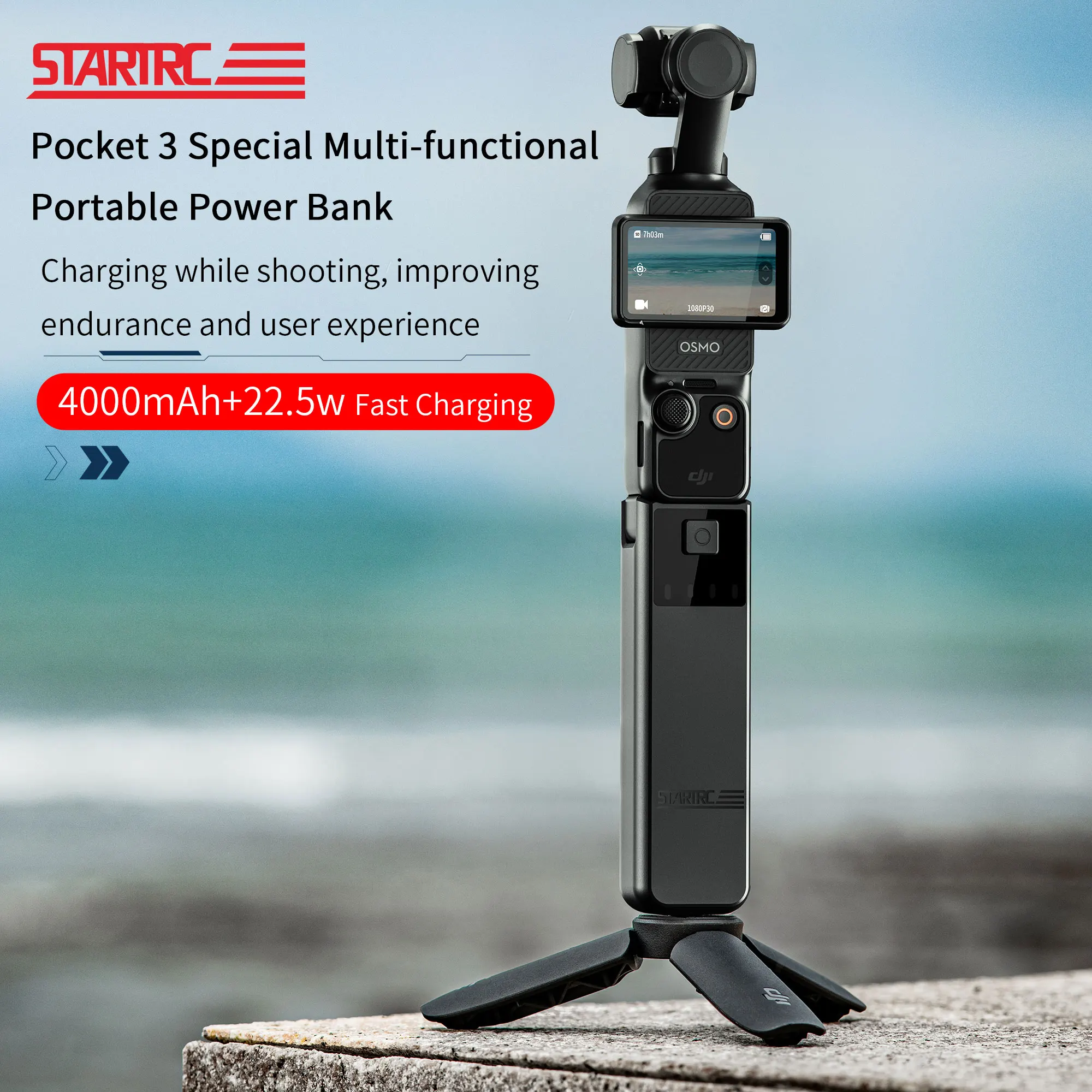 Per DJI Osmo Pocket 3 Accessori Caricatore Mobile Power Bank 4000mAh Batteria Palmare Caricatore di ricarica rapida Asta di prolunga per fotocamera