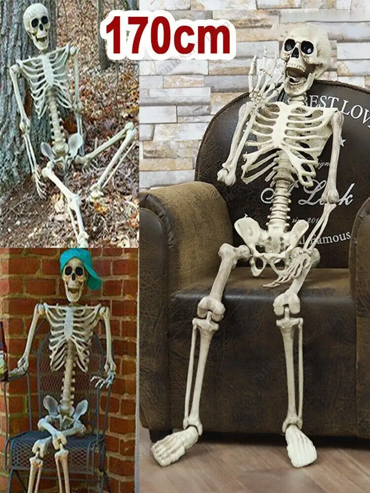 Halloween-Horror-Skelett-Statue, bewegliche/posable Gelenke, gruseliger Totenkopf, Ornament, Festival-Thema für Hof, Garten, Terrasse, Spukhaus