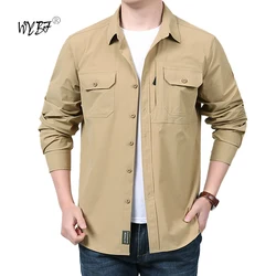 Plain Shirt New Spring Autumn Men's Cargo Hiking Sleeve Casual Fishing Shirts Quick-dry  Tactical Shirts Men's Casual Blouse