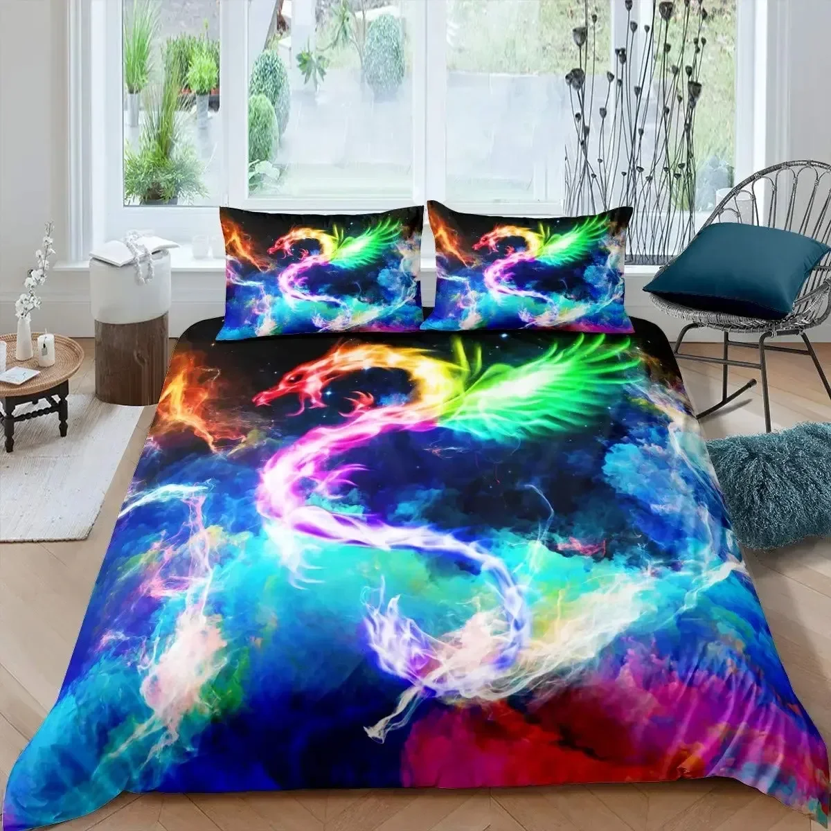 Galaxy Dragon Outer Space Starry Sky Jungle Bedding Set Single Twin Double Queen King Cal King Size Bed Linen Set