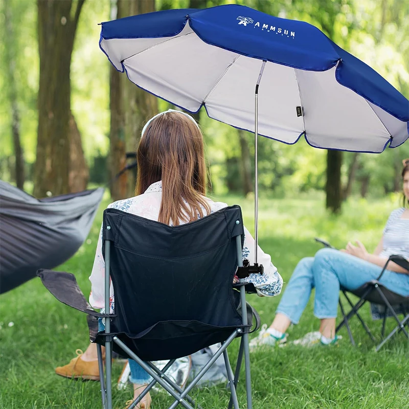 XL Chair Umbrella with Universal Clamp 52 inches and 360-degree Swivel UPF 50+, Portable Clamp on Camping Blue, Large-sized