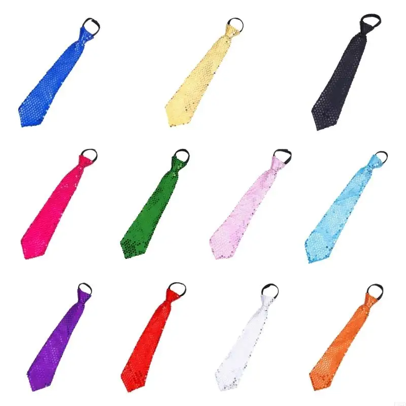 F92D Shinning Sequins Tie with Adjustable Zipper Necktie for Festival Party Dance