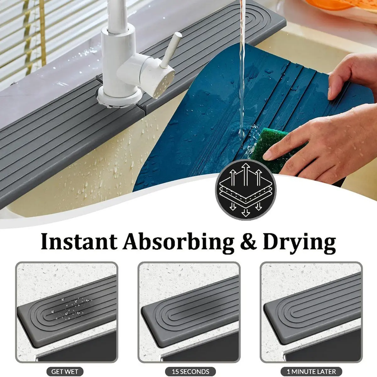 Faucet Mat for Kitchen Sink,Diatomite Fast Drying Stone Sink Tray,Faucet Splash Guard for Bathroom Counter Large