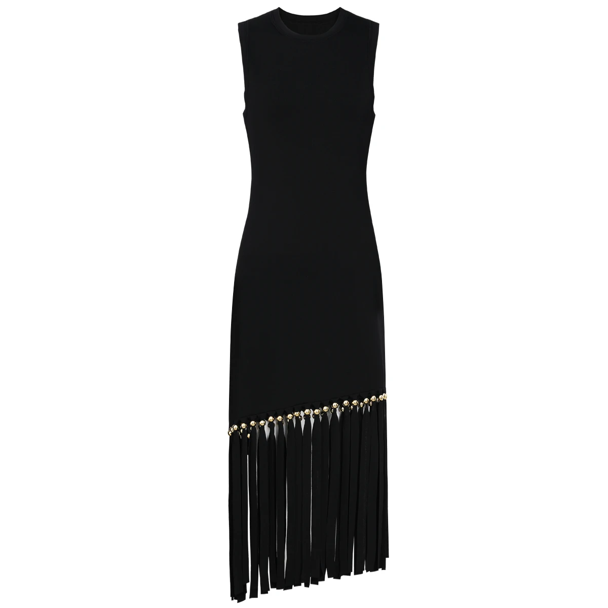 

High Quality Summer New Fashionable Commuter Women's Knitted Round Neck Slim Fit String Gold Bead Tassel Sleeveless Dress