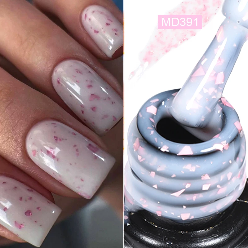 MSRUIOO 8ml Milky Pink Rubber Base Gel Nail Polish Gold Glitter Semi Permanent Soak off Self Leveling UV LED Gel Nail Supplies