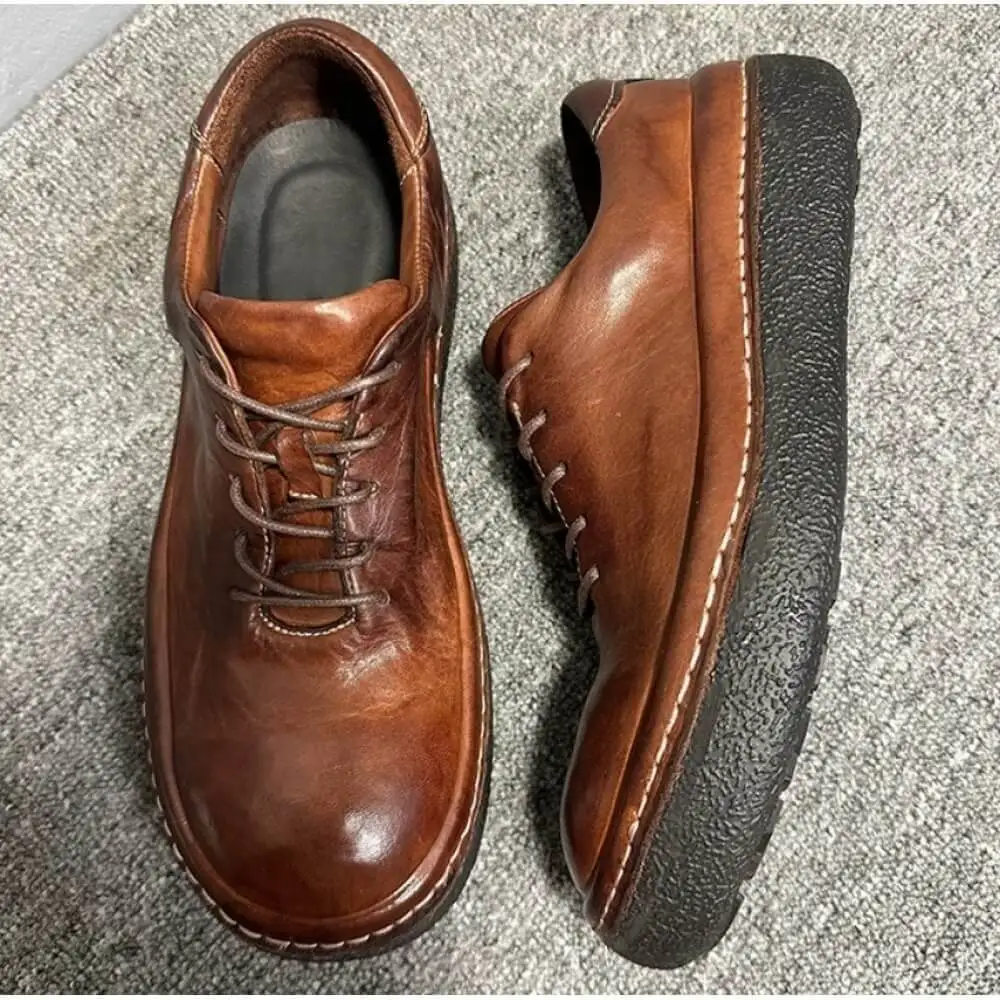Handcrafted Brown Leather Classic Derby Shoes – Superior Craftsmanship, Timeless Appeal