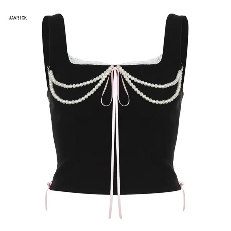 

Back Tie Up Corset Tanks Top for Women Sleeveless Body Shaper Laceup Tied Waist Trainer Girdle Lady Sexy Bowknot Bustier D0LC