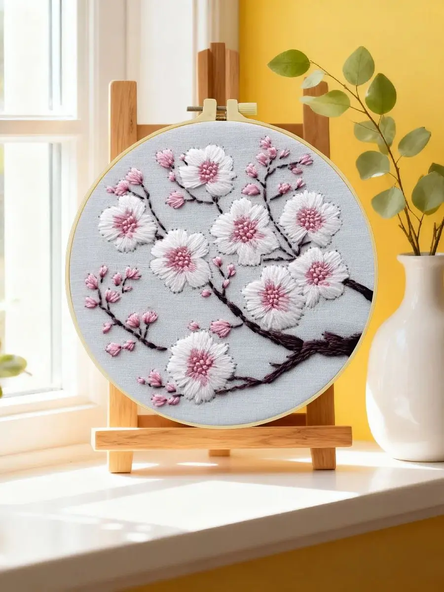 1 Stück 20X20CM/15X15CM 7,87/6,3 Zoll Blumen-Stickerei-Starter-Kit DIY-Kit DIY-Stickerei-Set Handarbeiten Malerei Nähen Kunst – Detail 6