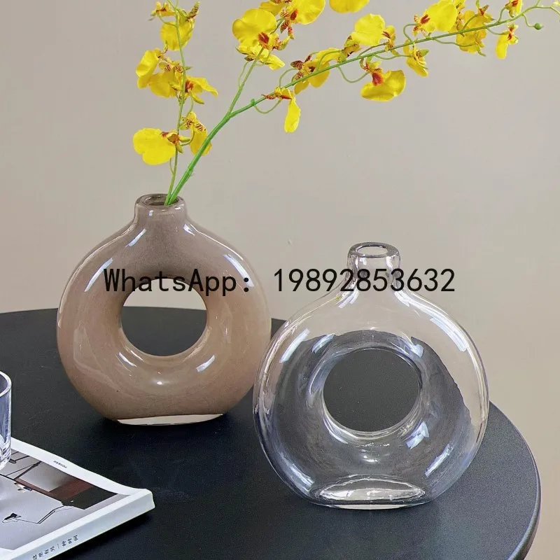 

Glass Vase Geometric Hollow Circles Flower Vase Hydroponics Terrarium Doughnut Flower Arrangement Home Decoration Accessories