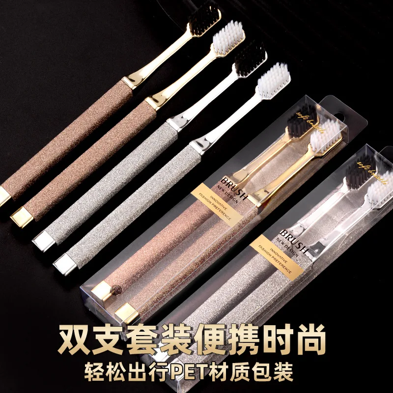 مجموعة فرش أسنان يدوية فاخرة مكونة من قطعتين، حماية أسنان ذات شعيرات ناعمة، تنظيف عميق، حماية لطيفة للثة، فروس غير قابلة للانزلاق