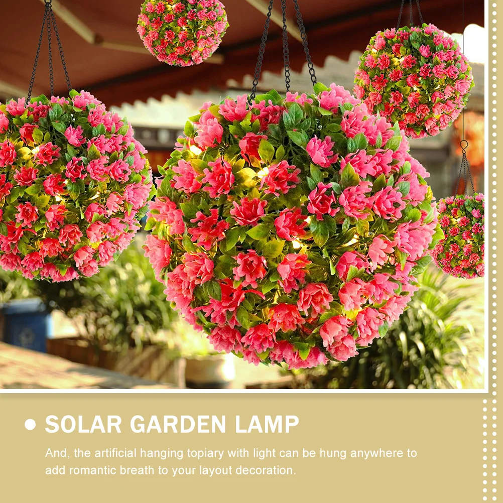 

Pink Flower Pendant Light Solar Powered Led Hanging Topiary Ball For Garden Yard Wedding Outdoor Decor Fake Floral Lamp