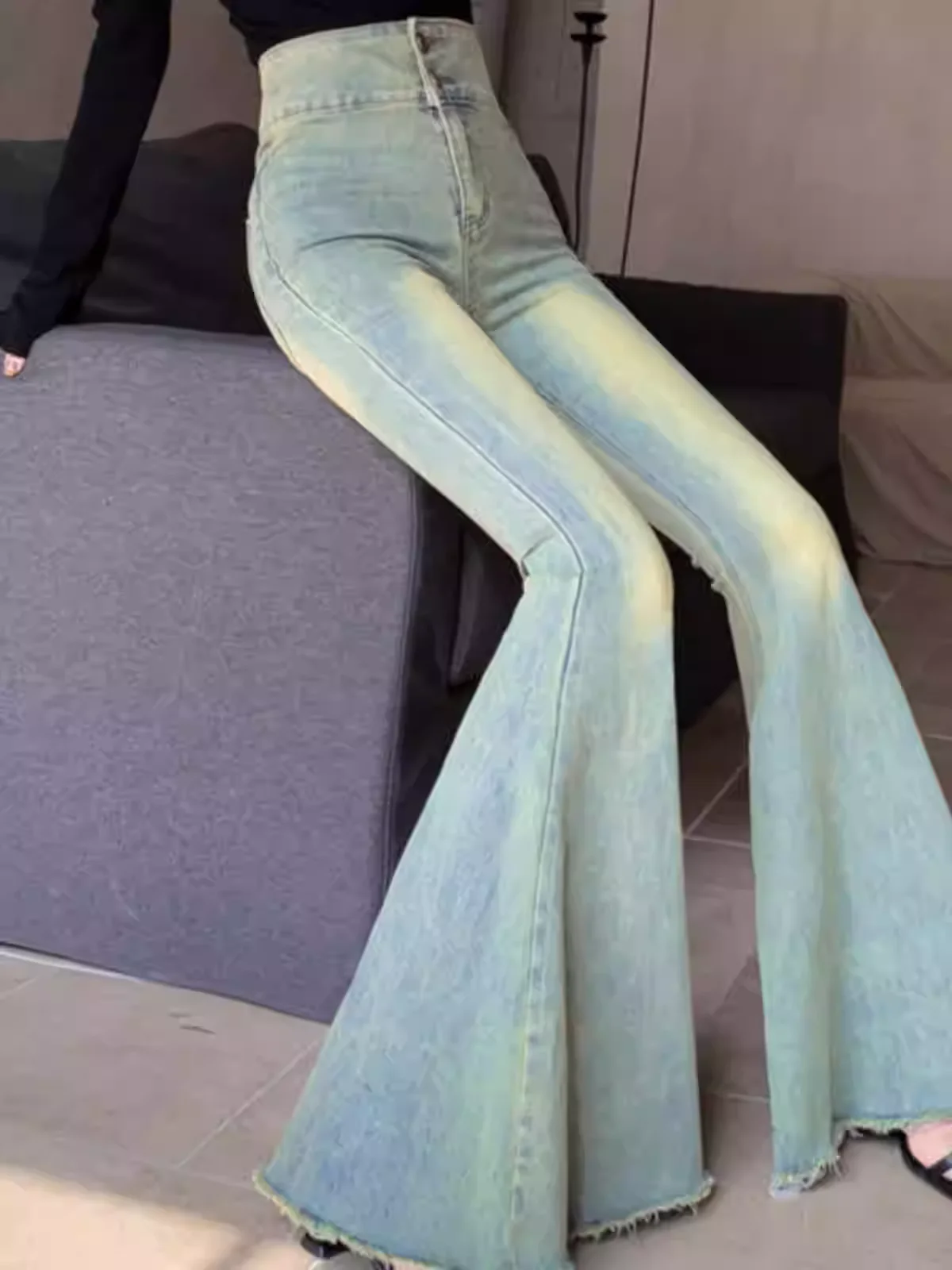 Pantalones vaqueros acampanados de cintura alta Retro para mujer, Vaqueros azules de talla grande, moda europea americana, pantalones de pierna ancha de ocio simples y versátiles