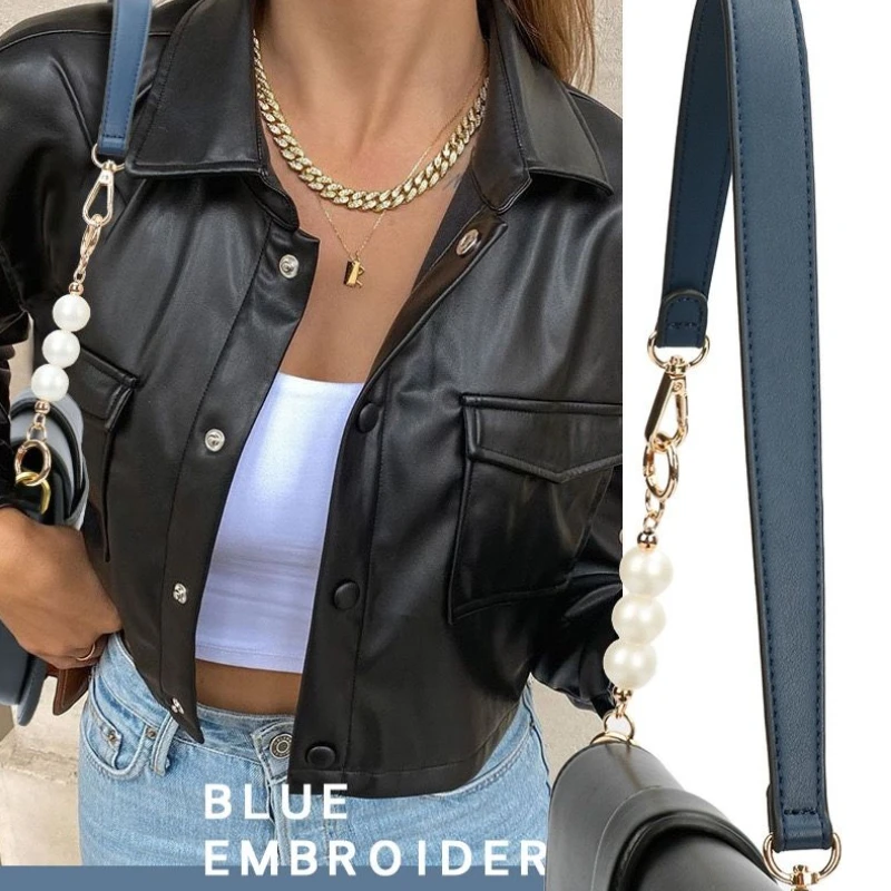 Women Shoulder Bag Strap PU Leather Hand Strap Fashion Bead Accessory Underarm Hand-Held Short Strap Handbag