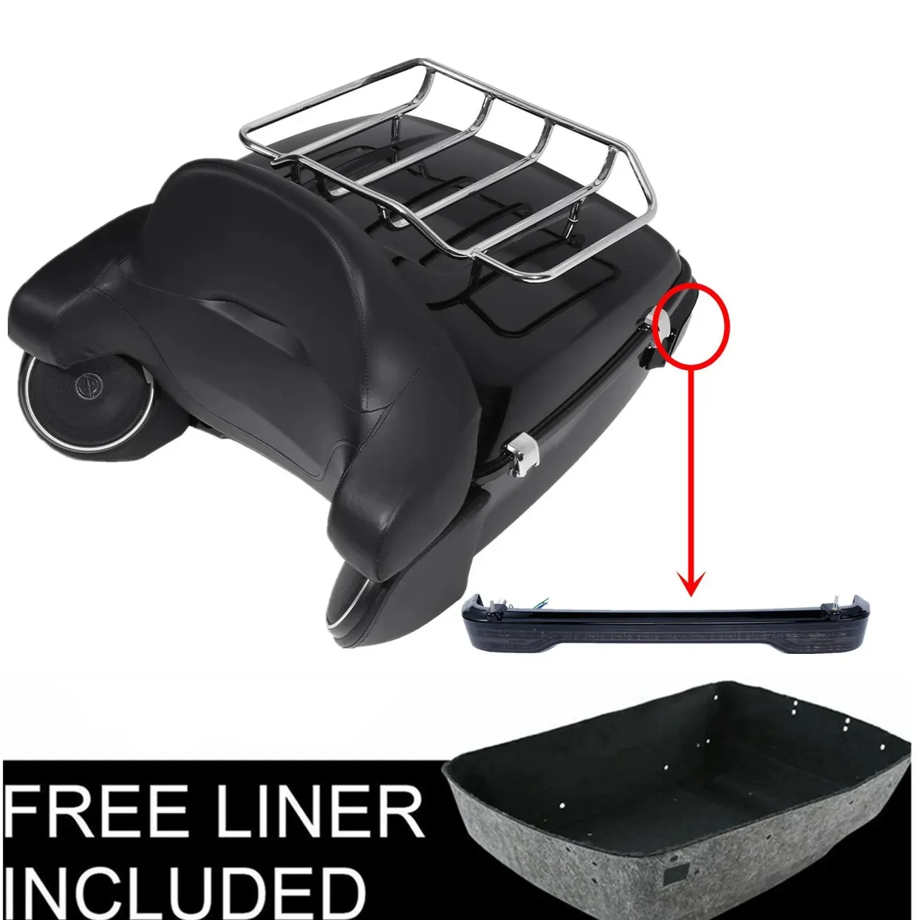 Motorcycle King Trunk Backrest Rack Light Speakers For Harley Touring Electra Glide 2014-2025