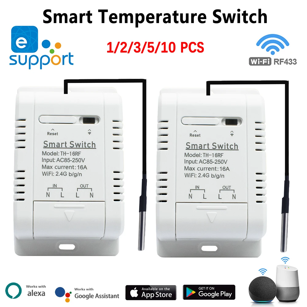 1-10PCS eWelink TH16 WiFi Smart Thermostat Switch 16A Energy Consumption Monitoring Wireless Timer Voice Control Work with Alexa