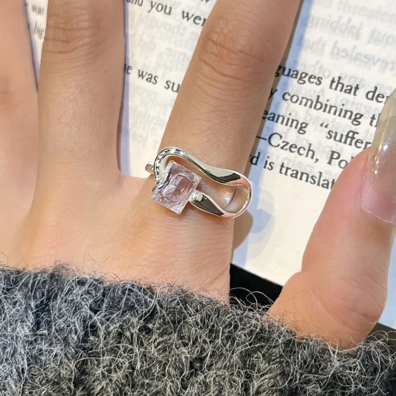 PANJBJ – bague géométrique en argent Sterling 925 et Zircon pour femmes, ajouré, carré, tendance, ligne polyvalente, bijoux irréguliers, cadeau, livraison directe