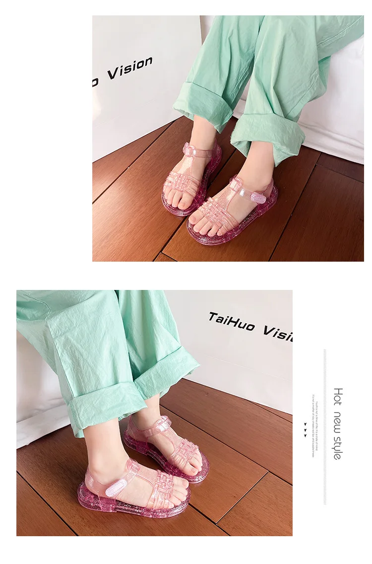 2026 Neue Mädchen Glitzer-Jelly-PVC-Sandalen für Kleinkinder mit Schnallenverschluss, Retro-Geflecht und Cut-Outs, Sommer-Strandschuhe – Detail 27