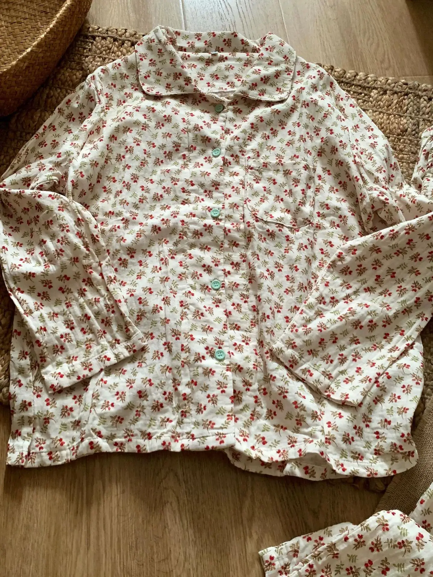 Spring New Pure Cotton Double-layer Yarn Long-sleeved Pajama Japanese Girls Cute Lapel Pure Cotton Loose Loungewear Cartoon Suit