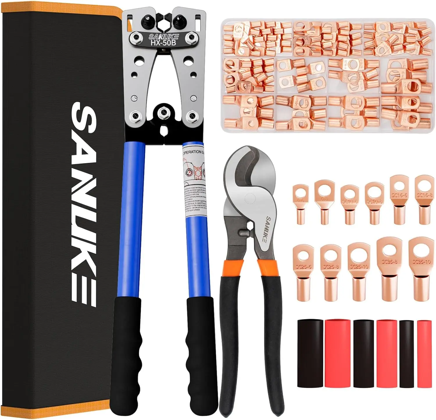 

Профессиональный набор инструментов для обжима кабельных наконечников для электрического провода AWG 8-1/0 с клеммами и трубками