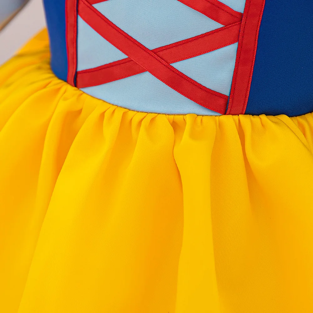 Girl Snow White Princess Dress Girls Fairy Tale Cosplay Party Dress Baby Fashion Yellow Pleated Tutu Gown Toddler Summer Costume