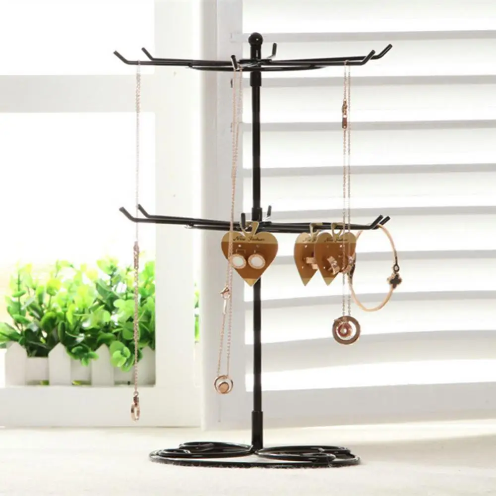 2 Layers Rotary Jewelry Stand Rack Earrings Ring Necklace Watch Storage Shelf Jewelry Organizer Pendant Jewelry Display Rack