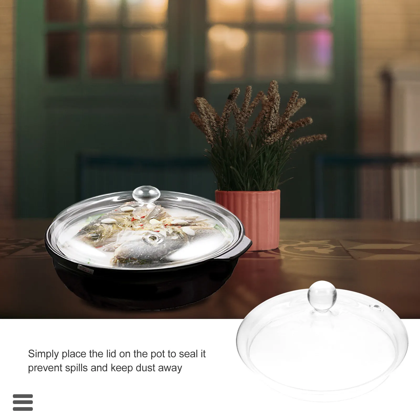 Glass Simmer Pot Lid Clear Heat Resistant Splash Proof Cover with Knob for 1900ml Stockpot Ramen Cooking