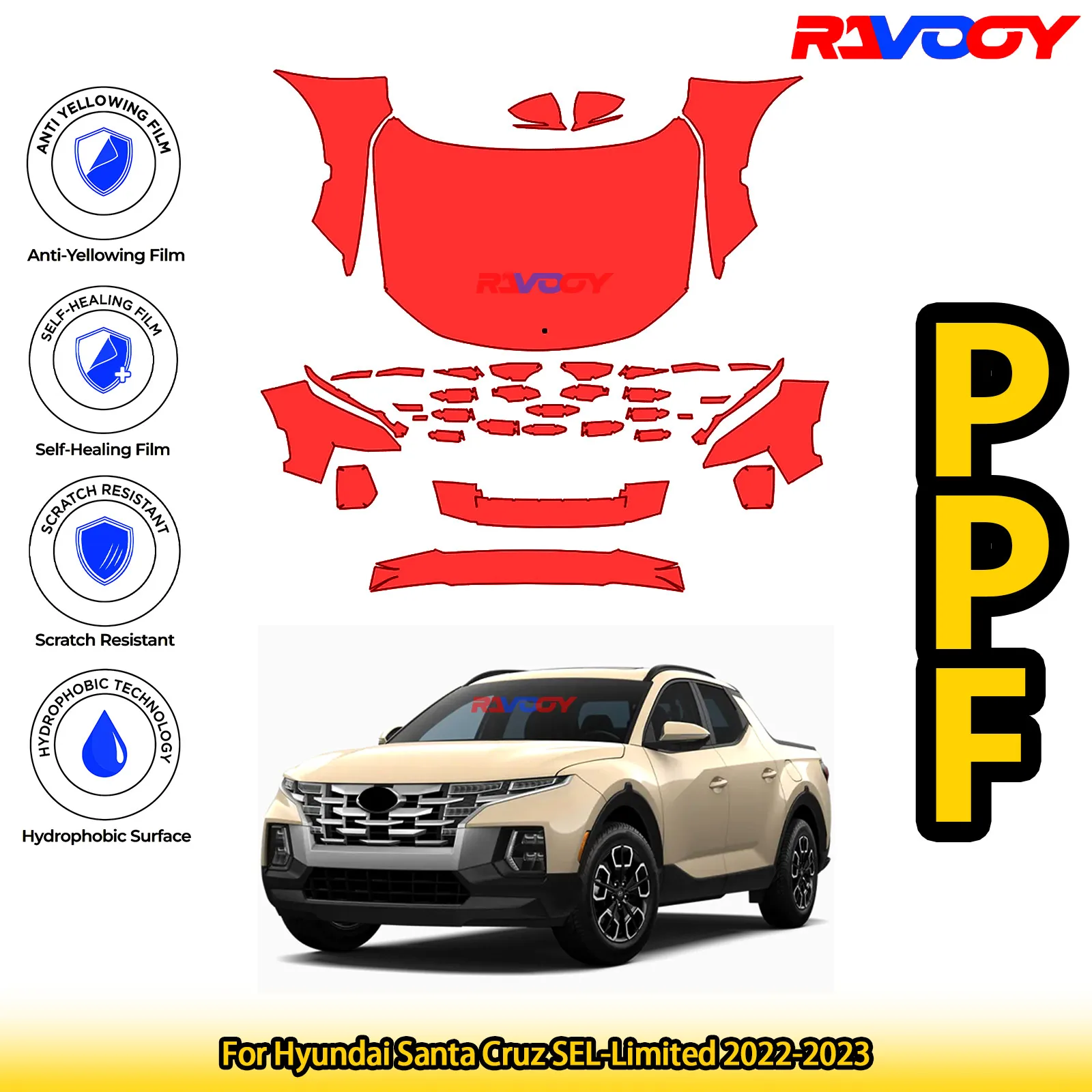 

For Hyundai Santa Cruz SEL-Limited 2022-2023 Glossy Matte Black Precut front PPF Kit Paint Protection Film