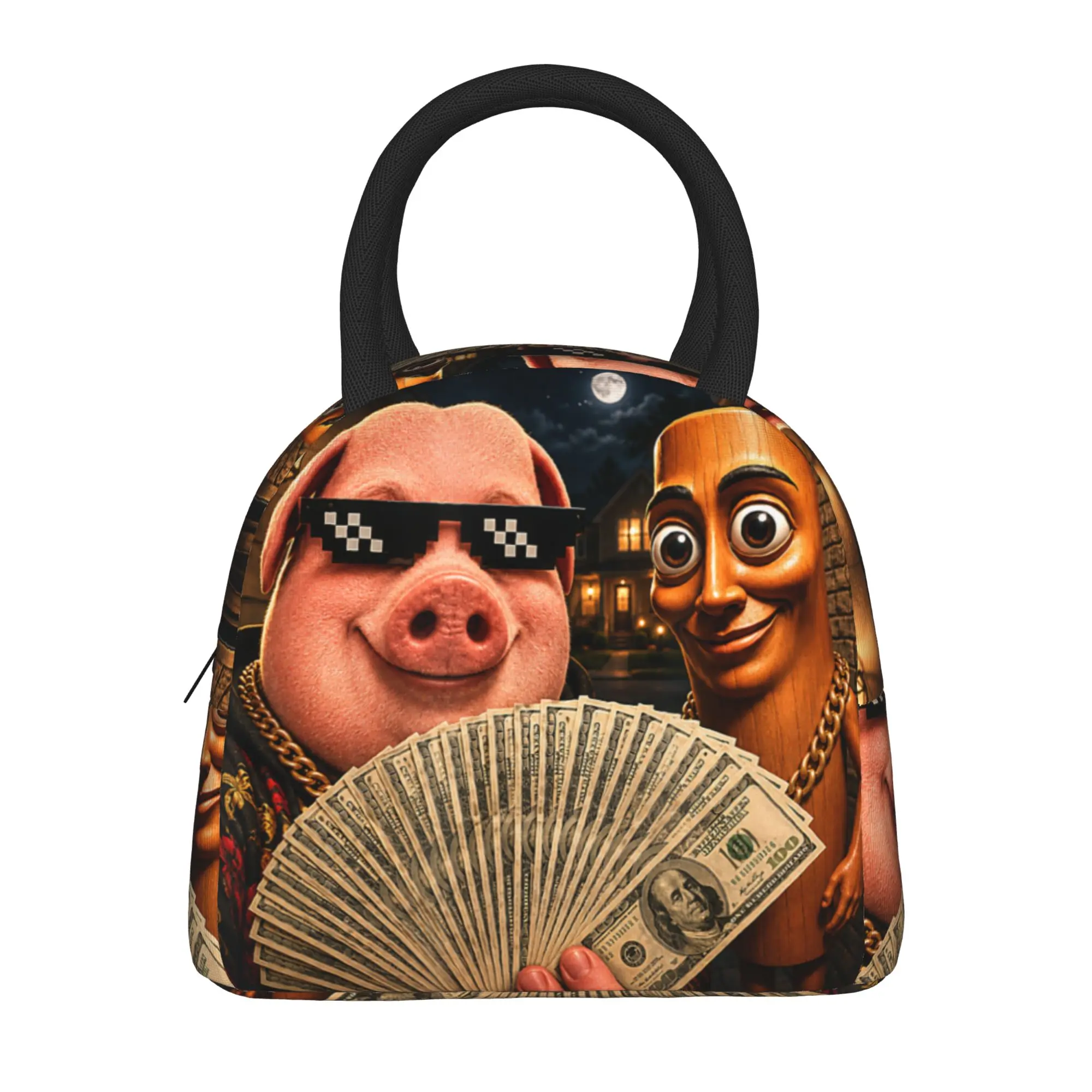 There is Motion at Your Front Door Tung Tung Tung John Pork Lunch Bag  Lunch Box Child Picnic Cooler Bag Thermal Tote Handbags
