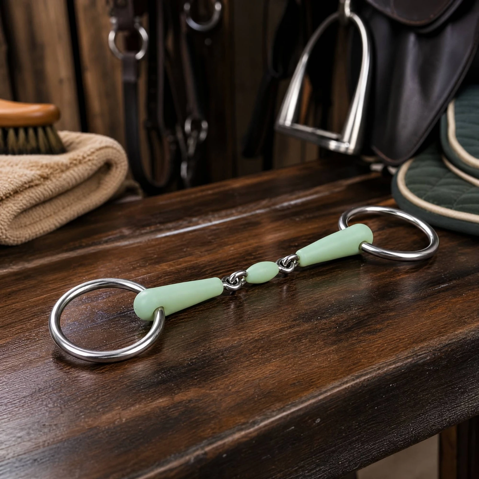 Three-Piece Articulated Horse Bit Long-Lasting Stainless Steel Horse Bit with Rubber Mouthpiece Comfortable Stable Connection