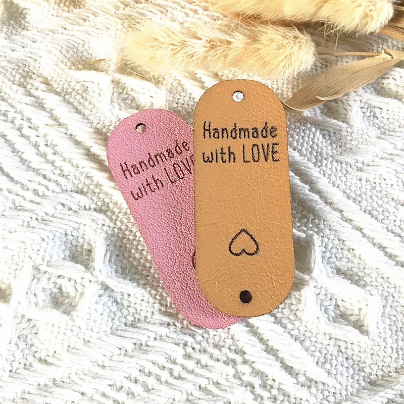 

30pcs Personalized leather logo tags for clothing Sewing handmade labels for knitting crochet custom hat DIY labels with rivets