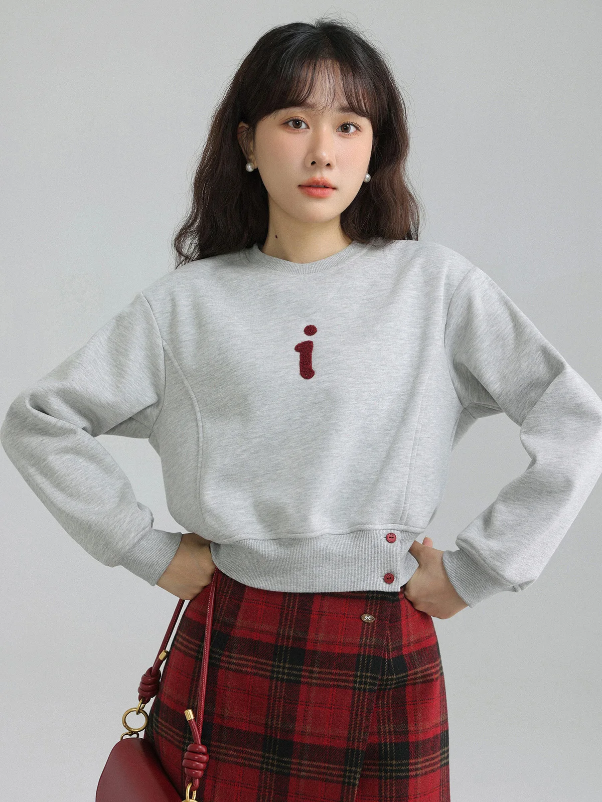 Casual Loose Comfy Embroidery Contrast Crewneck Sweatshirt Autumn Drop Shoulder Pullover Long Sleeve Oversized Lazy Women Top