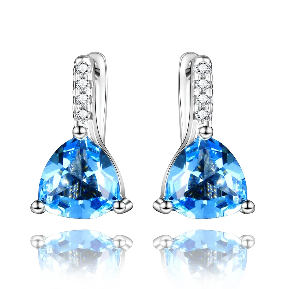 Fashion Solid 925 Sterling Silver Shining Zircon Aquamarine Dangle Earrings Wedding Engagement Drop Earrings Women Jewelry Gifts