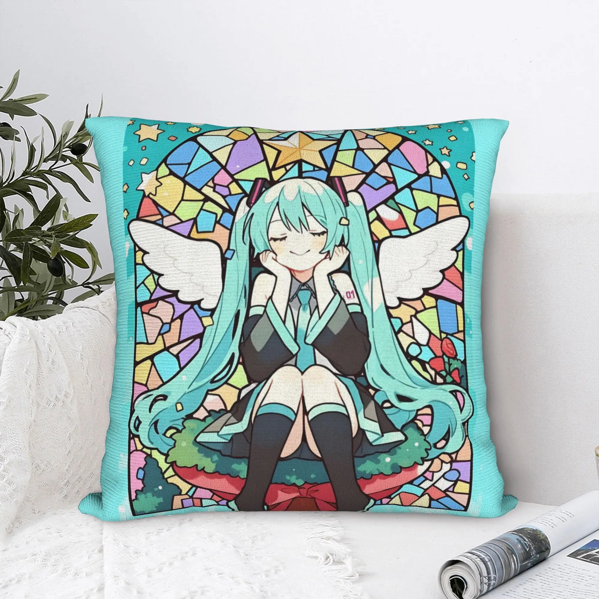 Luxury Hatsuned Mikues Cartoon Cushion Cover for Sofa Velvet Voice Anime Pillow Case Home Decorative