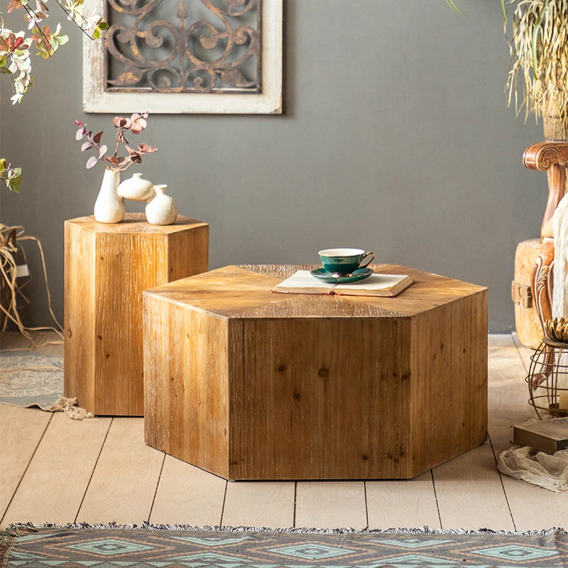 

Wabi silent wind retro log special-shaped coffee table living room household elm tea table small apartment light luxury sofa sid