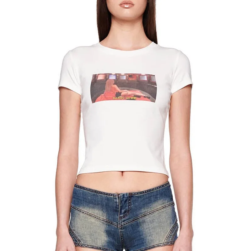 European and American Style Slim-Fitting Short-Sleeved Round-Necked Short-Sleeved Top Women Trendy Versatile Casual T-Shirt Y2K