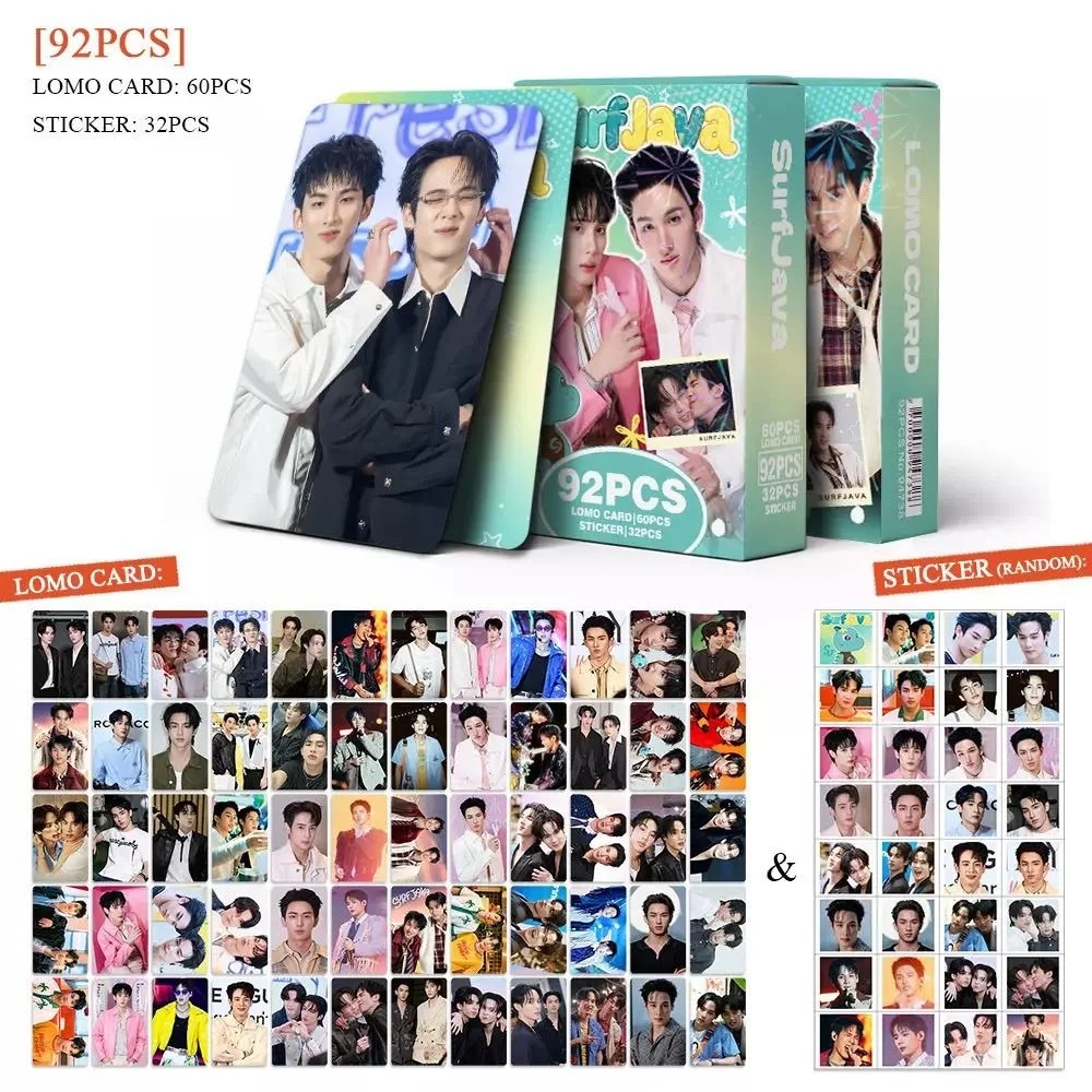 Thai Star SurfJaya Lomo Cards Set 60Pcs HD Photo Cards +32Pcs Stickers BL Drama Collectible Photocards Birthday Gift