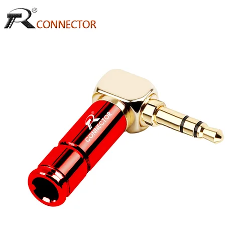 Conector de Cable chapado en oro de 3/4 polos para auriculares, ángulo recto, apto para Cable de 6mm, tubo de aleación de aluminio DIY, 1 ud.
