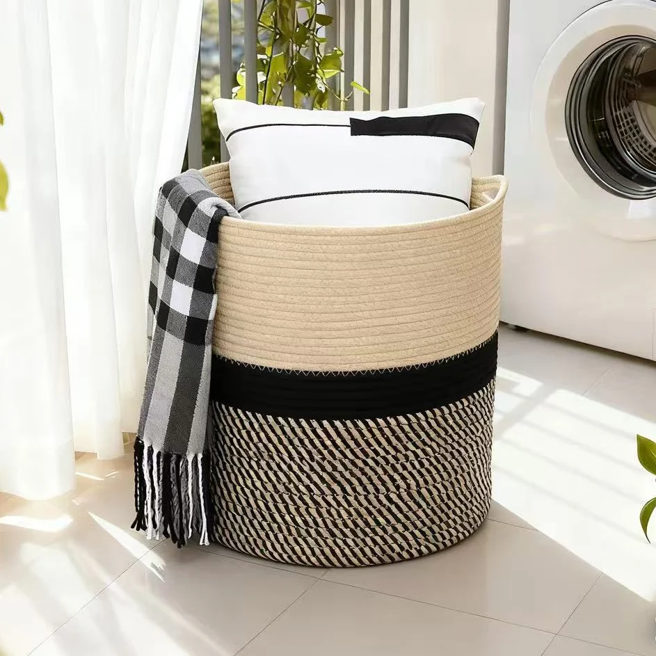 

Thiened Pure Cotton Rope Laundry Basket Home Nordic Sle Storage Buet for Clothes Dusin Handmade Retro Sle Basket