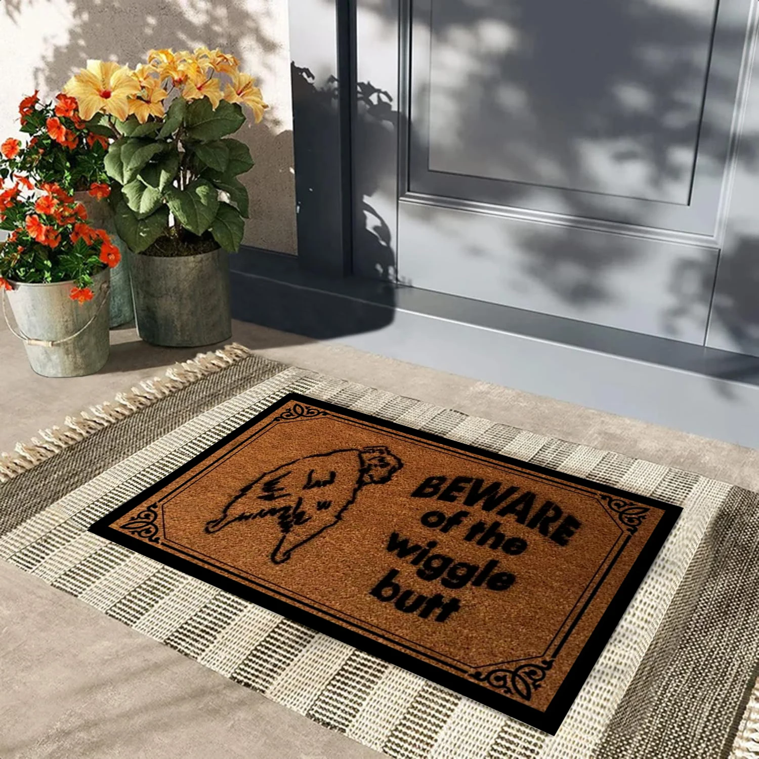 Rubber Anti-slip Doormat, Beware of the Wiggle Butt, Australian Shepard Dog Floor Mat, Outdoor Front Door Rug, Decor Carpets