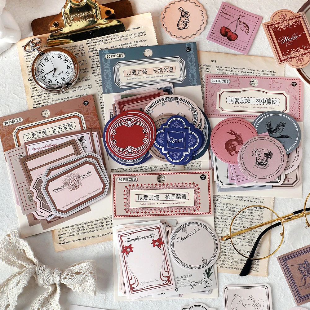 30 pcs Vintage Labels Stickers Decorative Hand Account Diary Album Collage material hand made Scrapbooking accessories