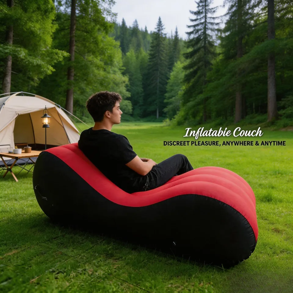 Hot Sale Ergonomic Wave Inflatable Sofa Flocked PVC Waterproof Outdoor Lounge Chair For Camping Beach & Backyard Relaxation