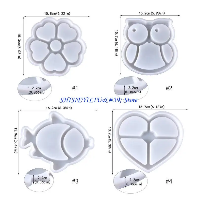 E21F 꽃 심장 생선 실리콘 곰팡이 사탕 용기 수지 곰팡이 곰팡이 쥬얼리 보관소 상자 에폭시 수지 주조 금형