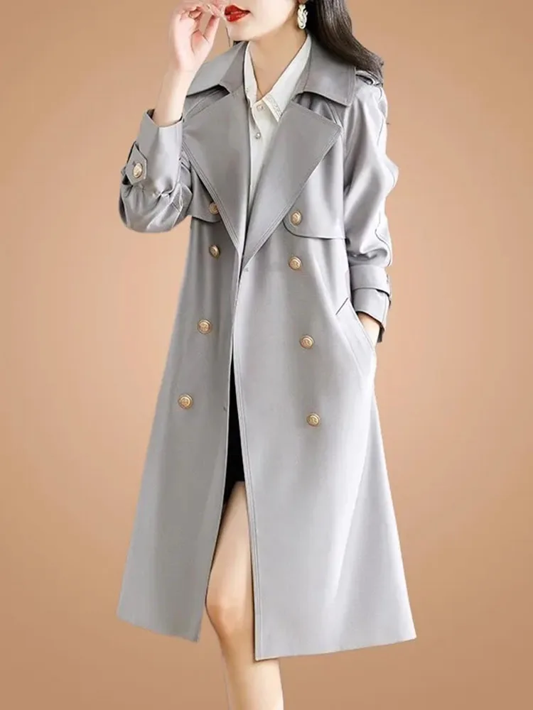 

Belt Trench Coats Women Autumn Winter New Korean Classic Double Breasted University Style Loose Long Female Clothing Outwear