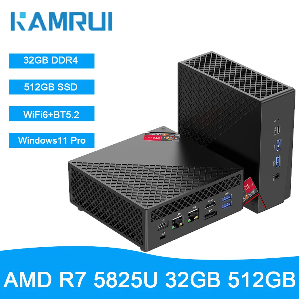 KAMRUI ミニPC Ryzen 7 5825U 32GB DDR4 デュアルチャネル 512GB SSD Windows11pro WiFi6 BT5.2 Radeon RX Vega 8 4K トリプルディスプレイ ゲーミング
