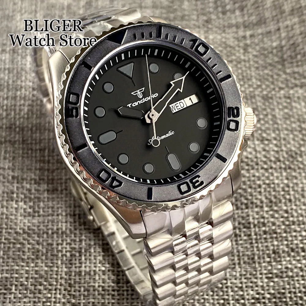 

Tandorio 41mm NH36A Black Dial 200M Waterproof Automatic Dive Wristwatch For Men 120 Click Bezel Sapphire Glass Steel Bracelet