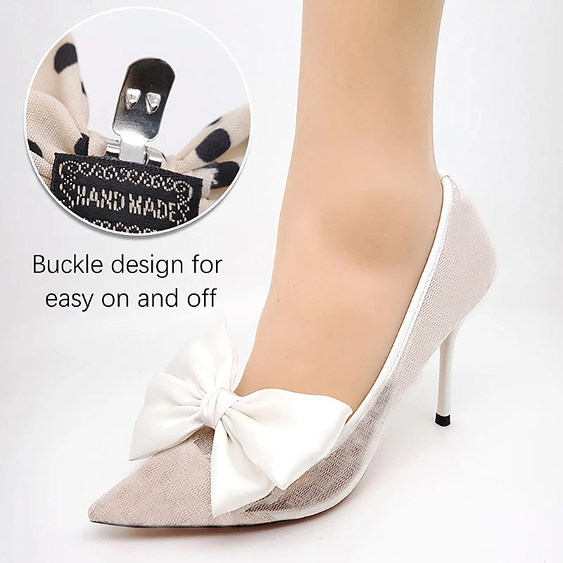 1Pair Elegant Bowknot Shoes Buckle For Women Solid Color Dots Shoe Clips Wedding Party Shoes Decoration Shoe Accessories